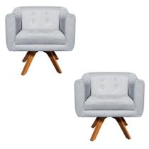Poltrona Sala Decorativa com Strass Kit 2 Julia Giratória Madeira Suede Cinza M11- D'Rossi