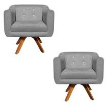 Poltrona Sala Decorativa com Strass Kit 2 Julia Giratória Madeira Suede Grafite M11- D'Rossi