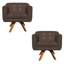 Poltrona Sala Decorativa com Strass Kit 2 Julia Giratória Madeira Suede Marrom M11- D'Rossi