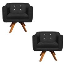 Poltrona Sala Decorativa com Strass Kit 2 Julia Giratória Madeira Suede Preto M11- D'Rossi