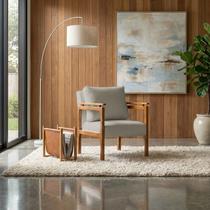 Poltrona Sala Decorativa Dallas Estofada Linho Bege Base Madeira Castanho Poltrona Sala Decorativa Dallas Estofada Linho Bege Base Madeira Castanho