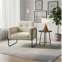 Poltrona Sala Decorativa Elisa Base Tubular Alta Preta Cotelê Ext/Veludo Off White D03 - D Rossi