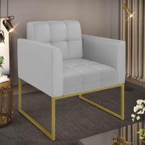 Poltrona Sala Decorativa Elisa Pé De Aço Lateral Dourado Sintético Cinza D03 - D'rossi Poltrona Sala Decorativa Elisa Pé De Aço Lateral Dourado Sintético Cinza D03 - D'rossi