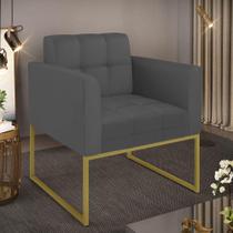 Poltrona Sala Decorativa Elisa Pé De Aço Lateral Dourado Sintético Grafite D03 - D'rossi Poltrona Sala Decorativa Elisa Pé De Aço Lateral Dourado Sintético Grafite D03 - D'rossi