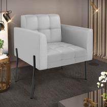 Poltrona Sala Decorativa Elisa Pé de Aço Lateral Preto Sintético Cinza D03 - D Rossi