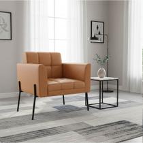 Poltrona Sala Decorativa Elisa Pé de Aço Lateral Preto Sintético PU Whisky D03 - D Rossi