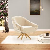Poltrona Sala Decorativa Giovana Giratória de Madeira Suede Bege D03 - D'Rossi