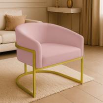 Poltrona Sala Decorativa Industrial Dourada Arielle Veludo Cor Rose