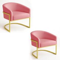Poltrona Sala Decorativa Industrial Dourada Kit 2 Arielle Suede Cor Rose Poltrona Sala Decorativa Industrial Dourada Kit 2 Arielle Suede Cor Rose