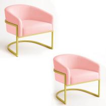 Poltrona Sala Decorativa Industrial Dourada Kit 2 Arielle Suede Rosa Bebê