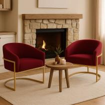 Poltrona Sala Decorativa Industrial Dourada Kit 2 Arielle Veludo Marsala