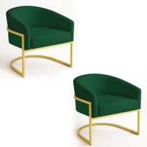 Poltrona Sala Decorativa Industrial Dourada Kit 2 Arielle Veludo Verde
