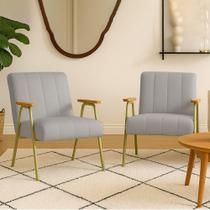 Poltrona Sala Decorativa Industrial Dourado Kit 2 Laurita Linho K01 - D'rossi Cor Cinza Poltrona Sala Decorativa Industrial Dourado Kit 2 Laurita Linho K01 - D'rossi Cor Cinza
