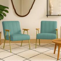 Poltrona Sala Decorativa Industrial Dourado Kit 2 Laurita Linho K01 - D'Rossi