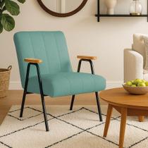 Poltrona Sala Decorativa Industrial Preto Laurita Linho K01 - D'rossi Cor Verde Menta