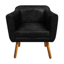 Poltrona Sala Decorativa Julia Pé Palito Castanho Sintético PU Preto M11 DRossi