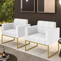 Poltrona Sala Decorativa Kit 2 Elisa Industrial Dourado Sintético Branco D03 - D'Rossi