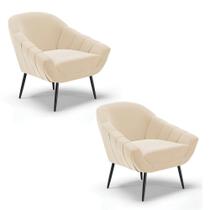 Poltrona Sala Decorativa kit 2 Giovana Pé Aço Preto Suede D01 - D'Rossi