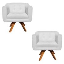 Poltrona Sala Decorativa Kit 2 Julia Giratória Madeira Suede M11- D'Rossi