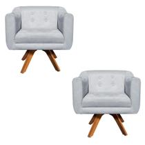 Poltrona Sala Decorativa Kit 2 Julia Giratória Madeira Suede M11- D'Rossi