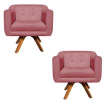 Poltrona Sala Decorativa Kit 2 Julia Giratória Madeira Suede Rosê D01- D'Rossi