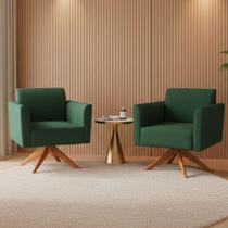 Poltrona Sala Decorativa Kit 2 Marisa Giratória Madeira Suede Verde D03 - D'Rossi