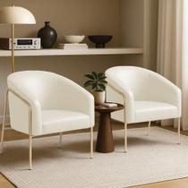 Poltrona Sala Decorativa Kit 2 Stella Base Alta Tubo Champanhe Sintético Pu Bege D03 - D'rossi