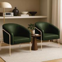 Poltrona Sala Decorativa Kit 2 Stella Base Alta Tubo Champanhe Sintético Pu D03 - D'rossi Cor Verde Poltrona Sala Decorativa Kit 2 Stella Base Alta Tubo Champanhe Sintético Pu D03 - D'rossi Cor Verde