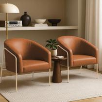 Poltrona Sala Decorativa Kit 2 Stella Base Alta Tubo Champanhe Sintético Pu D03 - D'rossi Cor Whisky Poltrona Sala Decorativa Kit 2 Stella Base Alta Tubo Champanhe Sintético Pu D03 - D'rossi Cor Whisky
