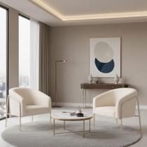 Poltrona Sala Decorativa Kit 2 Stella Base Alta Tubo Champanhe Veludo Cotelê Bege D03 - D'rossi Poltrona Sala Decorativa Kit 2 Stella Base Alta Tubo Champanhe Veludo Cotelê Bege D03 - D'rossi
