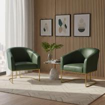 Poltrona Sala Decorativa Kit 2 Stella Base Industrial Sintético Pu Verde D03 Poltrona Sala Decorativa Kit 2 Stella Base Industrial Sintético Pu Verde D03