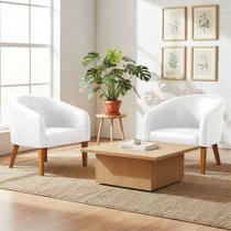 Poltrona Sala Decorativa Kit 2 Stella Pé Madeira Trapézio Castanho Sintético PU D03 - D'Rossi