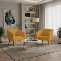 Poltrona Sala Decorativa Kit 2 Stella Pé Palito Castanho Veludo Mostarda D03 - D'rossi Poltrona Sala Decorativa Kit 2 Stella Pé Palito Castanho Veludo Mostarda D03 - D'rossi