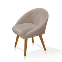 Poltrona Sala Decorativa Louis material sintético Bege Pés Palito Castanho