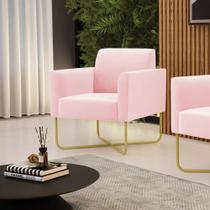 Poltrona Sala Decorativa Marisa Aço Industrial X Dourado Suede Rosa Bebê 03 - D'Rossi
