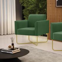 Poltrona Sala Decorativa Marisa Aço Industrial X Dourado Suede Verde 03 - D'Rossi