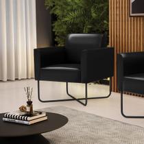 Poltrona Sala Decorativa Marisa Base Aço Industrial X Preto Sintético PU D03 - D'Rossi Poltrona Sala Decorativa Marisa Base Aço Industrial X Preto Sintético PU D03 - D'Rossi