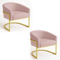 Poltrona Sala Decorativa ndustrial Dourada Kit 2 Arielle Veludo Rosê