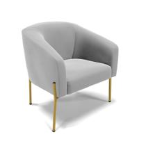 Poltrona Sala Decorativa Pé de Ferro Dourado Stella Suede Cinza D03 - D'Rossi