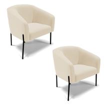 Poltrona Sala Decorativa Pé de Ferro Preto Kit 2 Stella Linho Bege D03 - D'Rossi