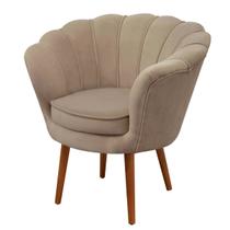 Poltrona Sala Decorativa Pétala Veludo Bege Pés Palito Castanho