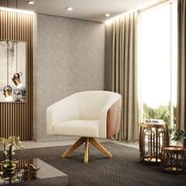 Poltrona Sala Decorativa Stella Base Giratória Madeira Nozes/Linho Bege D03 - D'Rossi