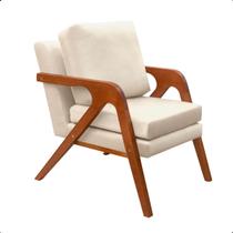 Poltrona Sala Decorativa Stella Estofada Veludo Gelo Base Madeira Castanho