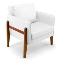 Poltrona Sala Devorativa Lana Sintético Branco Base Madeira D03 - D'Rossi