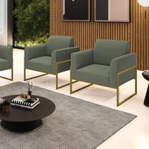 Poltrona Sala Estar Industrial Alta Dourado Kit2 Marisa Bouclê Pistache