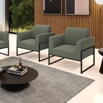 Poltrona Sala Estar Industrial Alta Preto Kit2 Marisa Bouclê Pistache