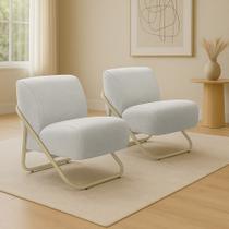 Poltrona Sala Estar Industrial Champanhe Kit 2 Martina Bouclê K01 - D'Rossi