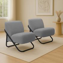 Poltrona Sala Estar Industrial Preto Kit 2 Martina Bouclê K01 - D'Rossi