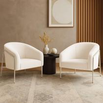 Poltrona Sala Industrial Alta Champanhe Kit 2 Stella Bouclê D03 - D'rossi Cor Off White