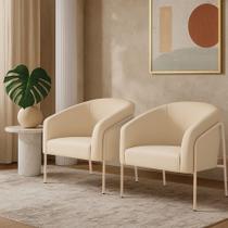 Poltrona Sala Industrial Alta Champanhe Kit 2 Stella Suede Bege D03 - D Rossi